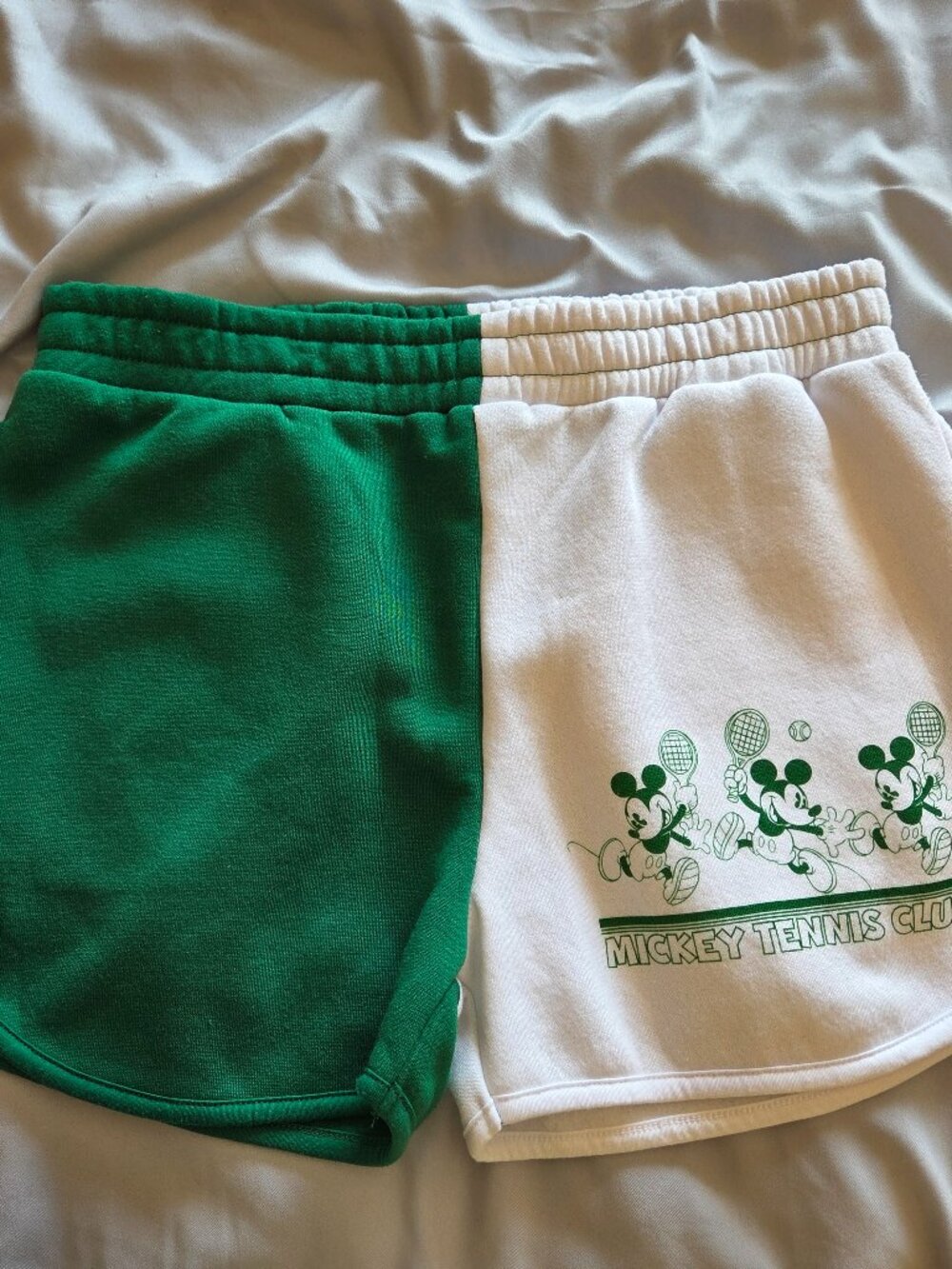 Fleece Green White Color Block Character Shorts